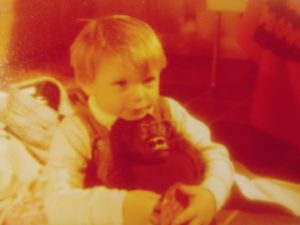 Gregory and his little stuffed gorilla, late 1970's